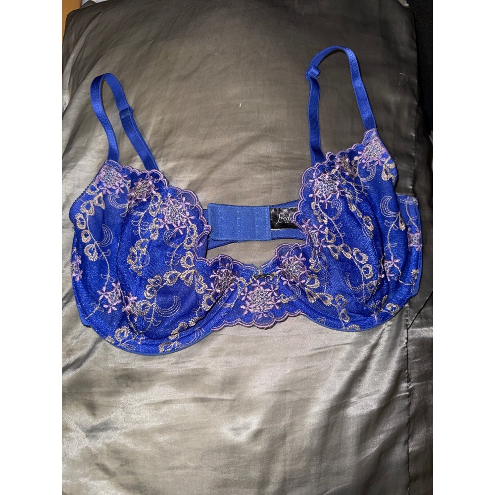 Frederick's of Hollywood Vintage Blue Floral Embroidered Unlined Bra 36D